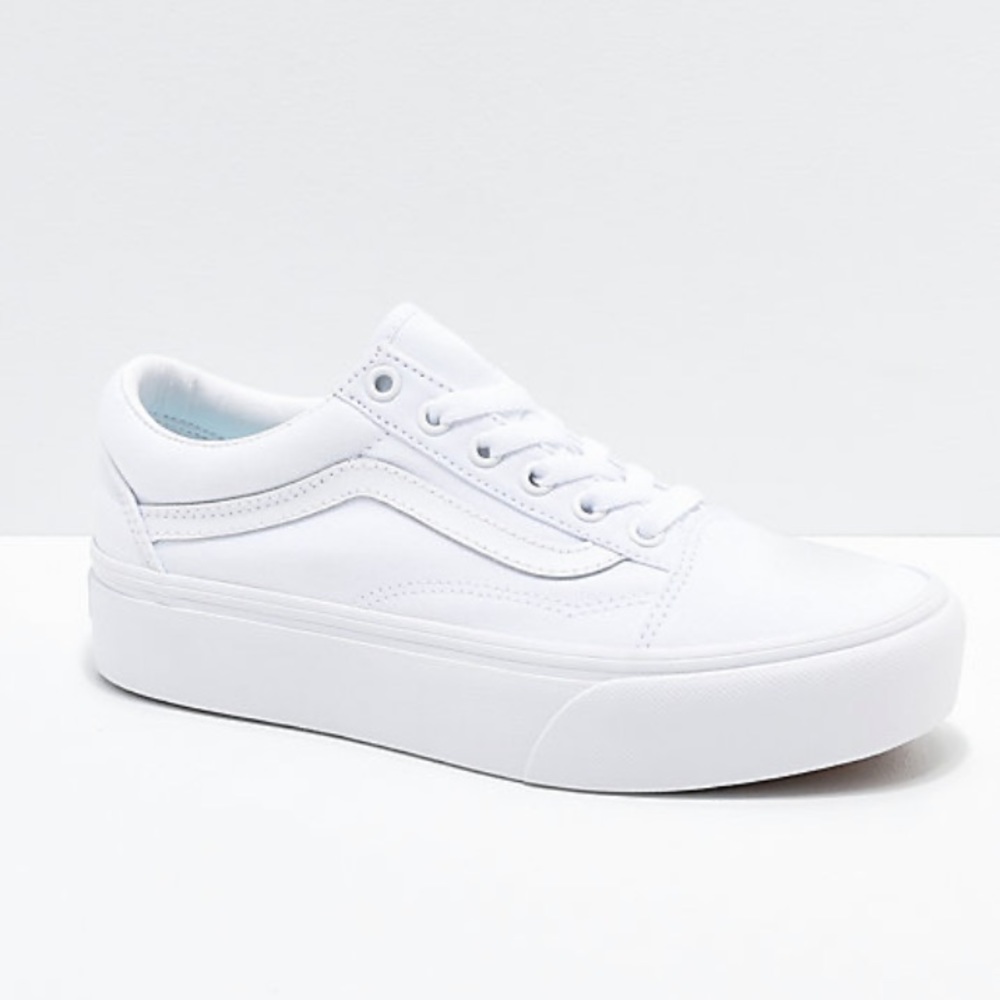 All white platform vans
